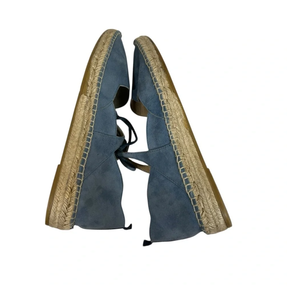Boden Blue Suede Scalloped Tie Up Isabella Espadrilles Flats Size 42 / US 10.5